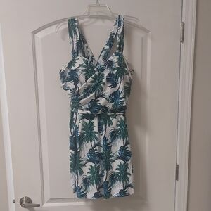 Cocopear White Green Floral Tropical Print Plus Size One Piece Swim Dress Sz 4X